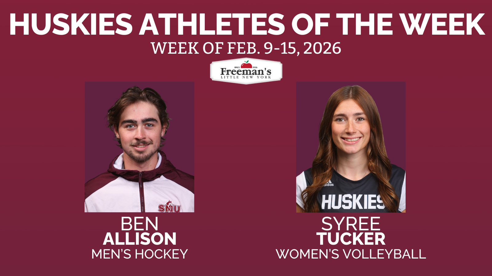 Allison & Tucker named Huskies Athletes of the Week: Feb. 9-15, 2026