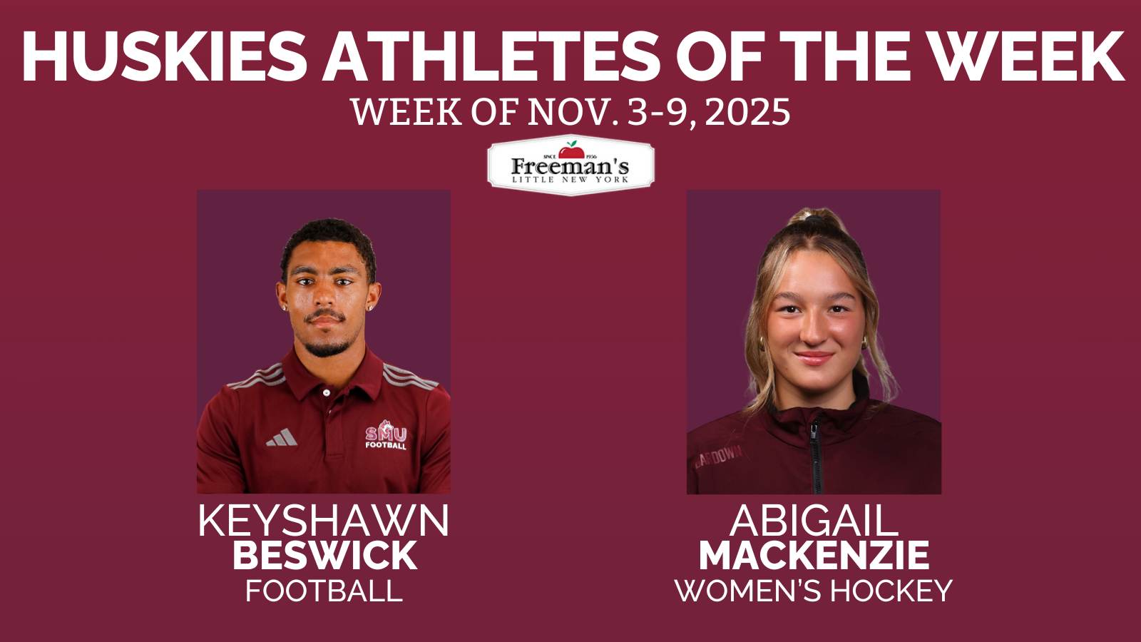 Beswick and MacKenzie named Huskies Athletes of the Week: Nov. 3-9, 2025