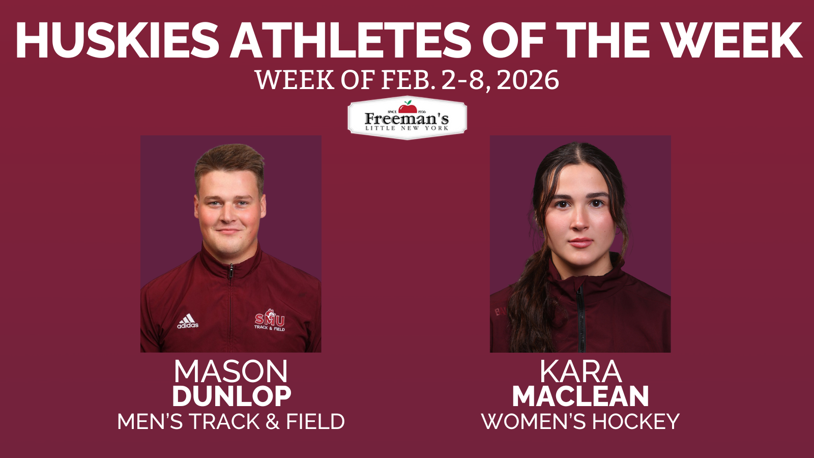 Dunlop & MacLean named Huskies Athletes of the Week: Feb. 2-8, 2026