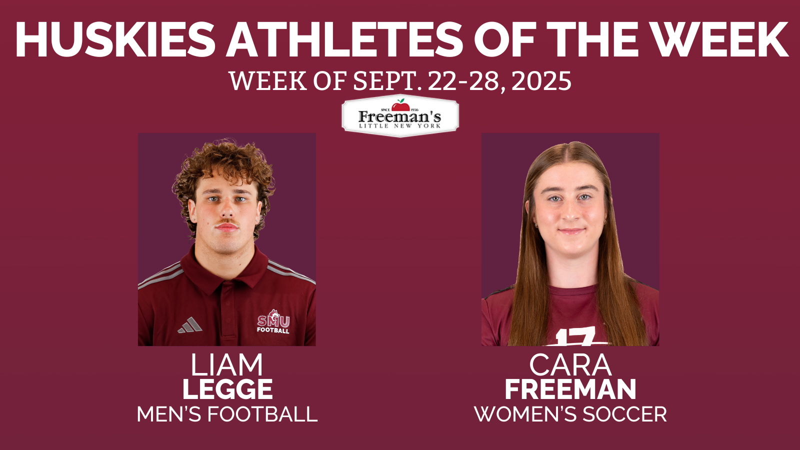 Legge and Freeman named Huskies Athletes of the Week: Sept. 22-28, 2025