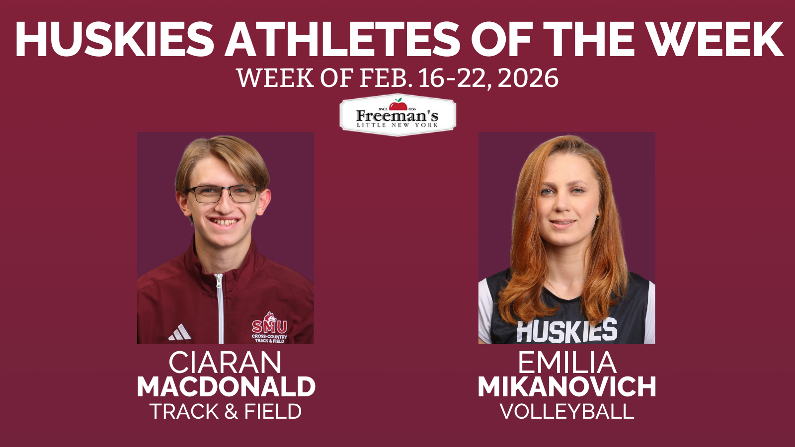 MacDonald & Mikanovich named Huskies Athletes of the Week: Feb. 16-22, 2026