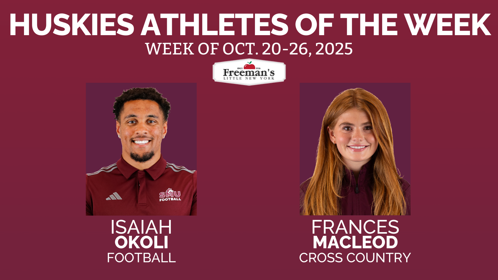Okoli and MacLeod named Huskies Athletes of the Week: Oct. 20-27, 2025