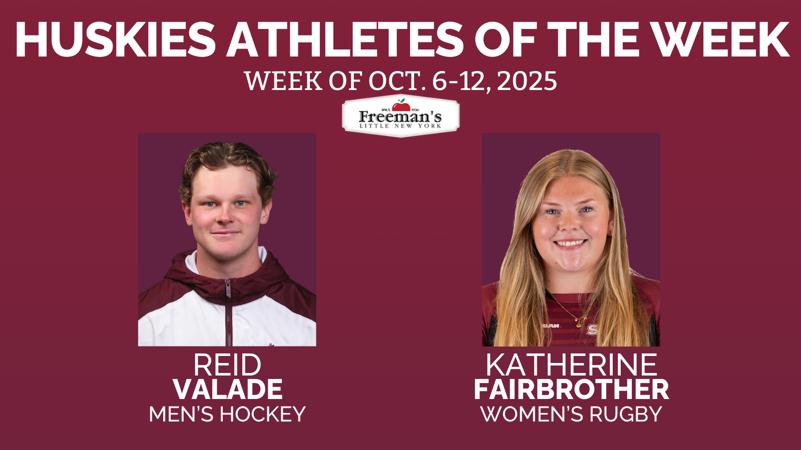 Valade and Fairbrother named Huskies Athletes of the Week: Oct. 6-12, 2025