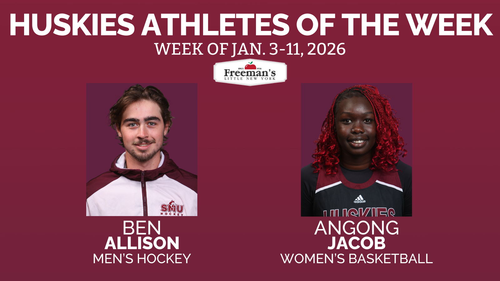 Allison and Jacob named Huskies Athletes of the Week: Jan. 3-11, 2026