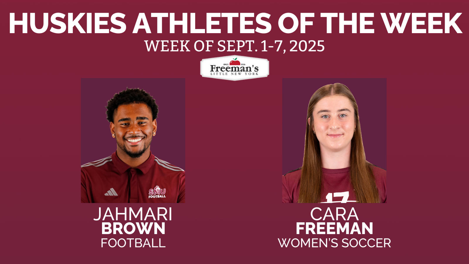Brown and Freeman named Huskies Athletes of the Week: Sept. 1-7, 2025