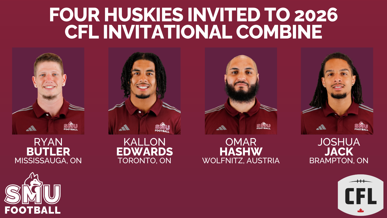 Four Huskies - Butler, Edwards, Hashw, Jack - invited to CFL Combines