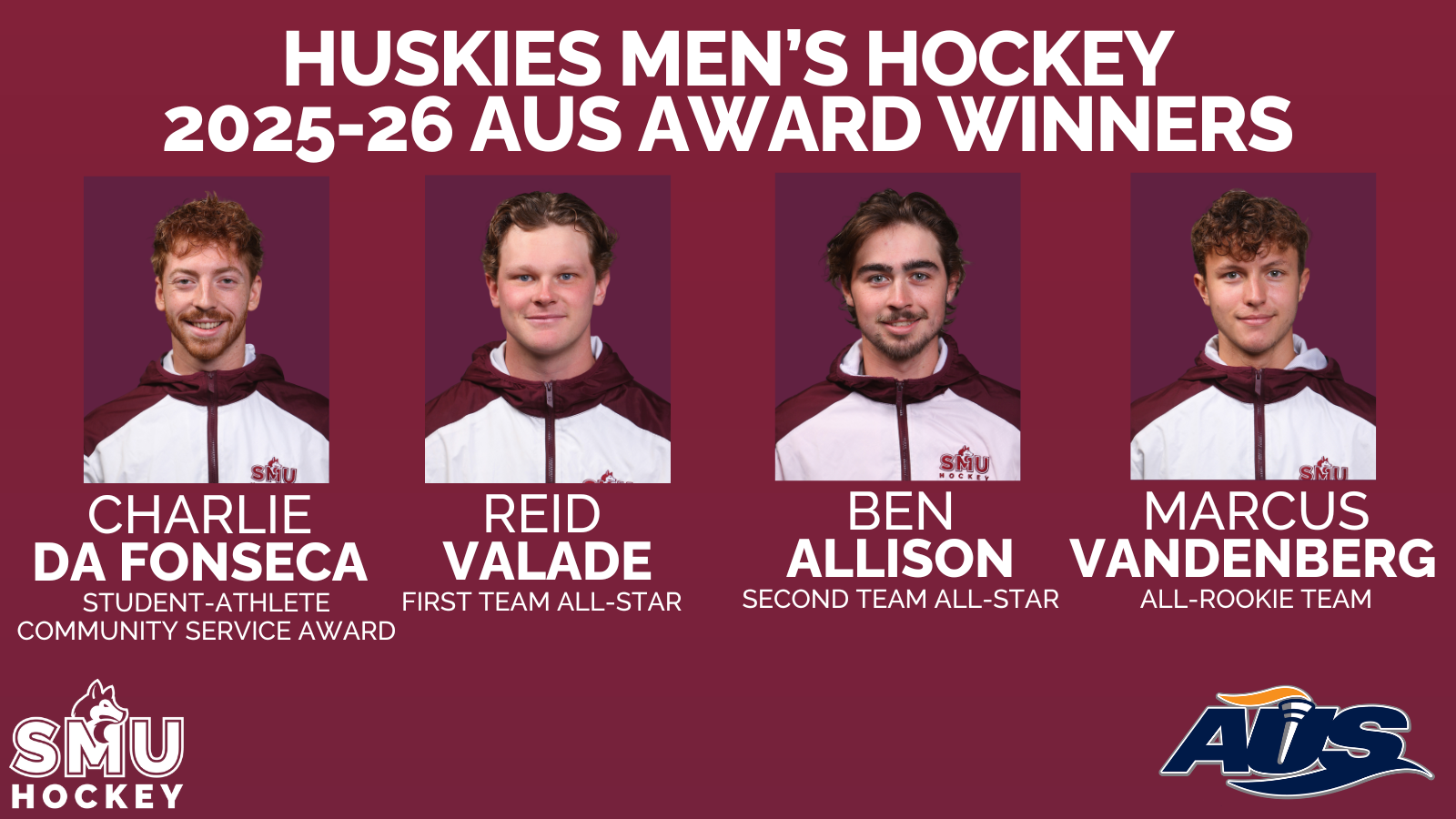 Charlie Da Fonseca wins AUS Student-Athlete Community Service Award; Valade, Allison and Vanderberg honoured with AUS Awards